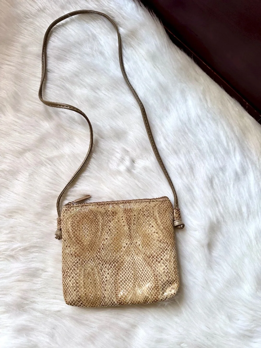 Snakeskin Embossed Mini Shoulder Bag Beige Neutral Y2K-inspired‎ silhouette